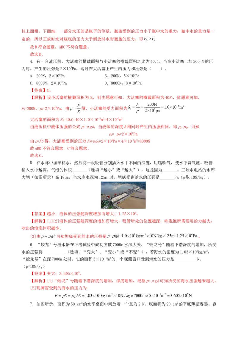 专题10压强（8题型）（练习）（解析版）_8、物理总复习_8.中考物理总复习_2024年中考复习资料_一轮复习资料_完2024年中考物理一轮复习课件+讲义+练习（全国通用）