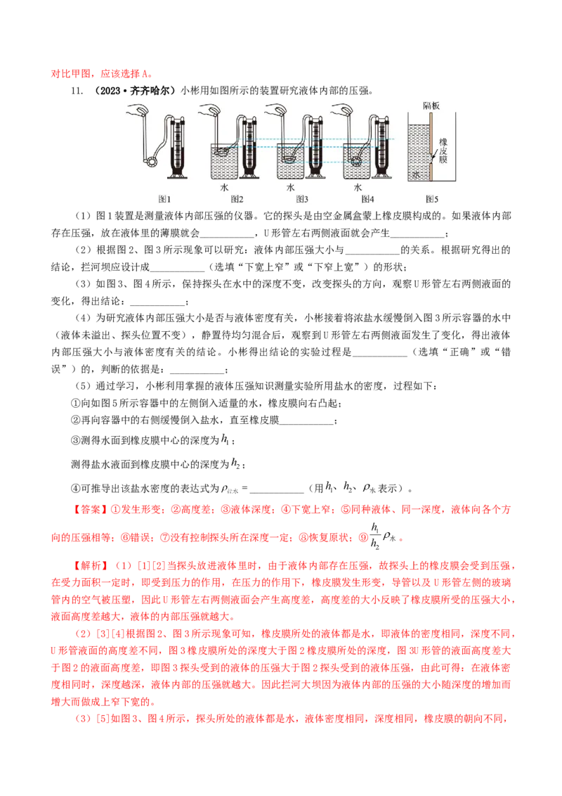 专题10压强（8题型）（练习）（解析版）_8、物理总复习_8.中考物理总复习_2024年中考复习资料_一轮复习资料_完2024年中考物理一轮复习课件+讲义+练习（全国通用）