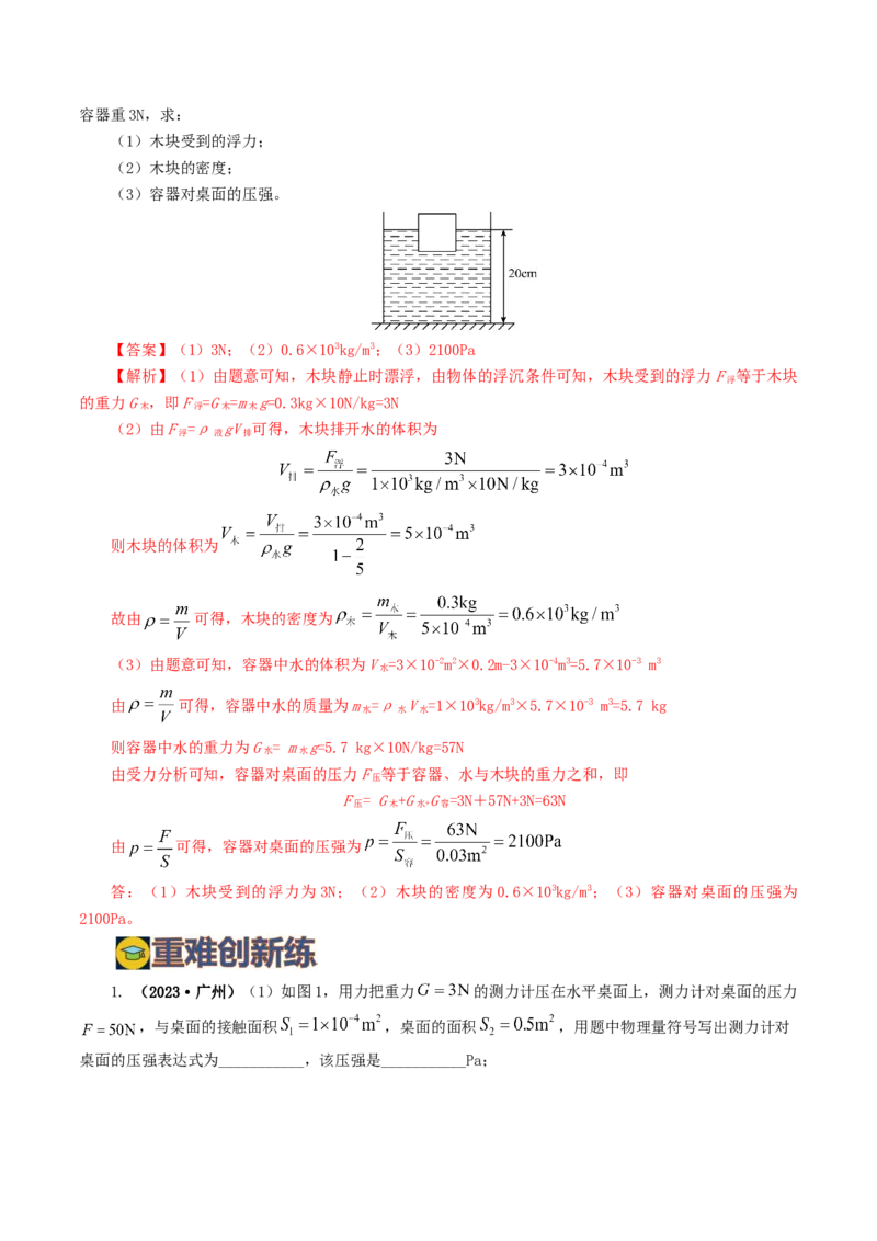 专题10压强（8题型）（练习）（解析版）_8、物理总复习_8.中考物理总复习_2024年中考复习资料_一轮复习资料_完2024年中考物理一轮复习课件+讲义+练习（全国通用）