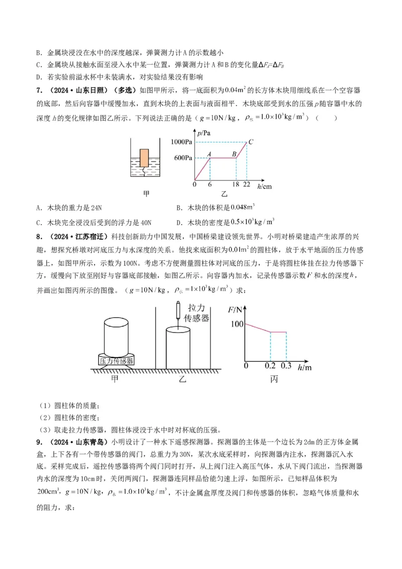 专题10浮力及浮沉条件的应用（考情聚焦+中考新考法+真题透视3大考向+新题特训）（原卷版）_8、物理总复习_2025年中考复习资料_备战2025年中考物理真题题源讲义（全国通用）