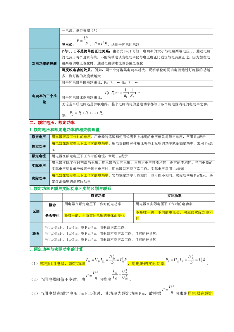 专题17电功率（4考点+12考向）（讲义）（原卷版）_8、物理总复习_8.中考物理总复习_2024年中考复习资料_一轮复习资料_完2024年中考物理一轮复习课件+讲义+练习（全国通用）