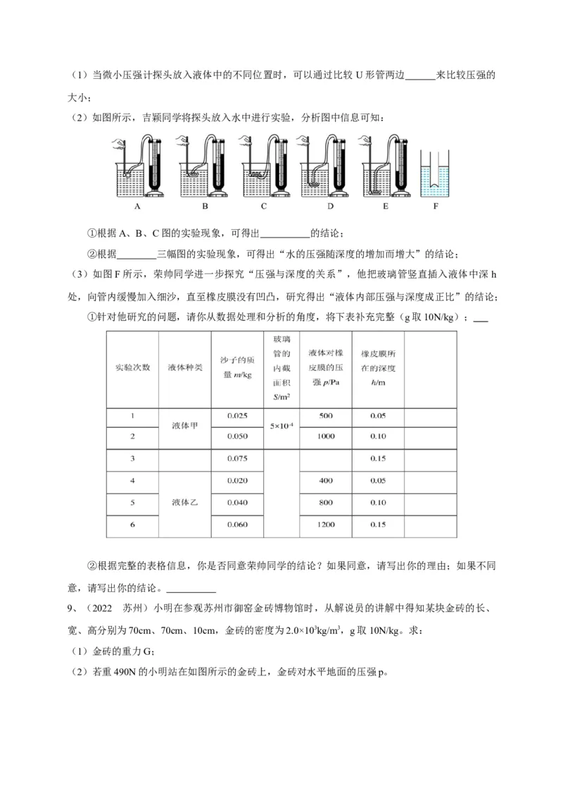 专题15固体压强与液体压强的判断技巧攻略_8、物理总复习_8.中考物理总复习_2023年中考复习资料_专项复习_2023年中考物理重难点瓶颈突破（难点剖析+真题汇编+原创预测）（全国通用）