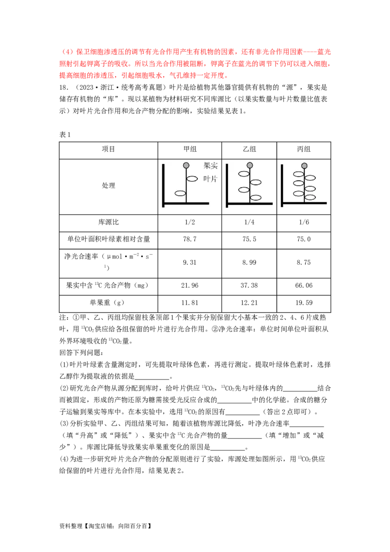 专题09光合作用和呼吸作用（解析版）_通用版（老高考）复习资料_2024年复习资料_完备战2024年高考生物一轮复习抢分特训（全国通用）_教师版（含答案解析）