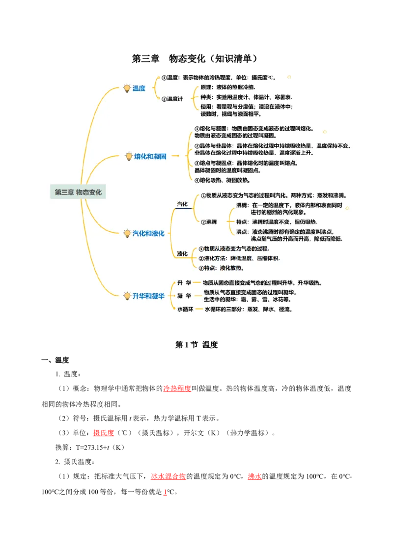 第三章物态变化（知识清单）-（人教版）（教师版）_初物_八年级上下册+九年级全一册物理_八年级物理上册_老课标资料_单元知识清单