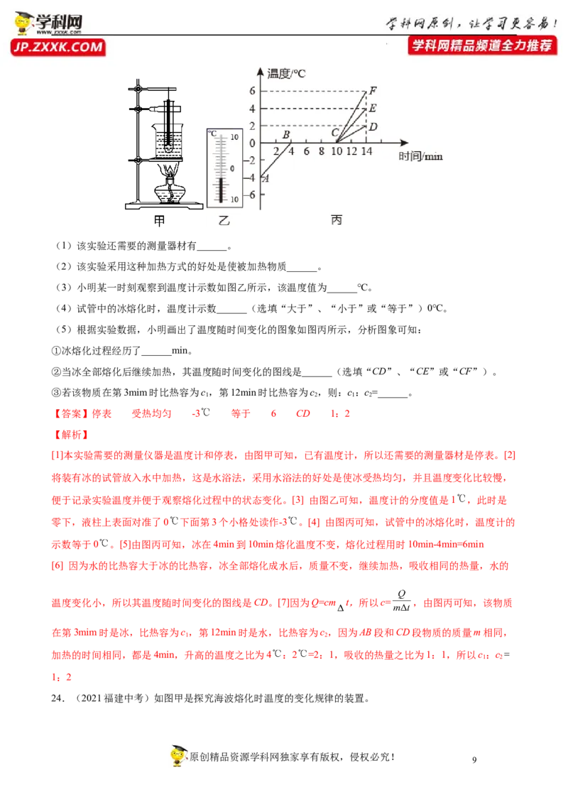 专题3物态变化真题强化训练（解析版）_8、物理总复习_8.中考物理总复习_2022年中考复习资料_2022年中考物理一轮复习金讲练267905642