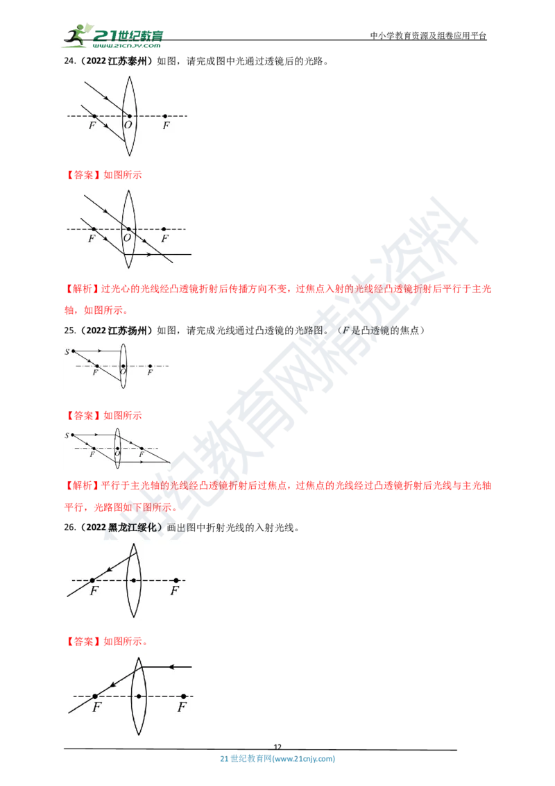 专题24光学做图重点问题（解析版）_8、物理总复习_8.中考物理总复习_2023年中考复习资料_专项复习_2023年用小微专题精准练助力中考物理四点问题大突破