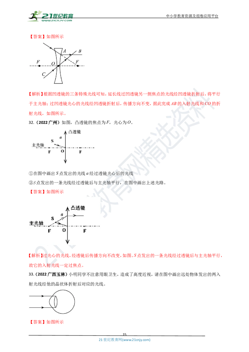 专题24光学做图重点问题（解析版）_8、物理总复习_8.中考物理总复习_2023年中考复习资料_专项复习_2023年用小微专题精准练助力中考物理四点问题大突破