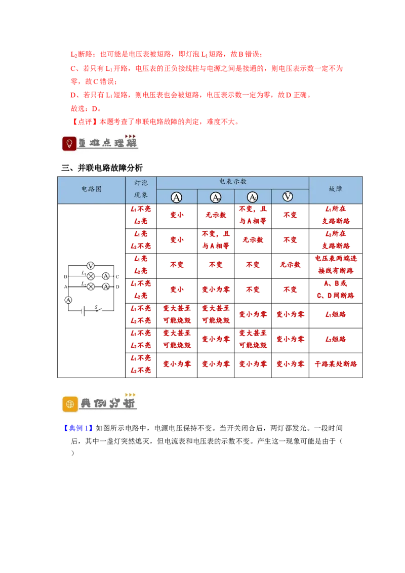 专题20电路故障分析（解析版）-备战2023中考物理一轮复习精细讲义_8、物理总复习_8.中考物理总复习_2023年中考复习资料_一轮复习_讲义+练习备战2023年中考物理一轮复习精细讲义