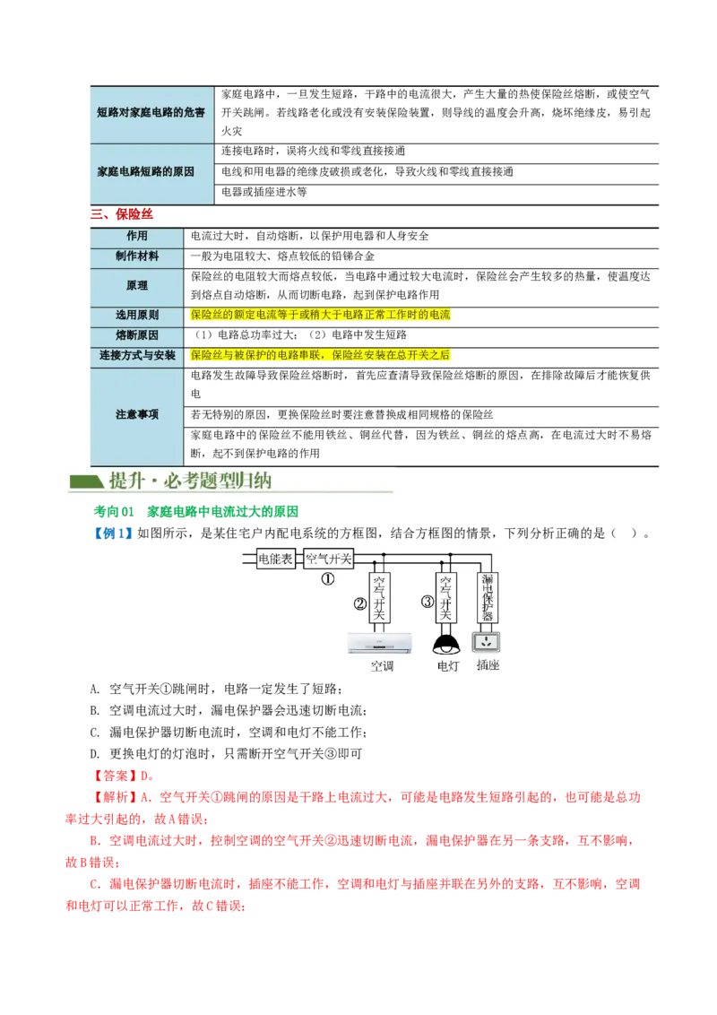 专题19生活用电（3考点+6考向）（讲义）（解析版）_8、物理总复习_8.中考物理总复习_2024年中考复习资料_一轮复习资料_完2024年中考物理一轮复习课件+讲义+练习（全国通用）
