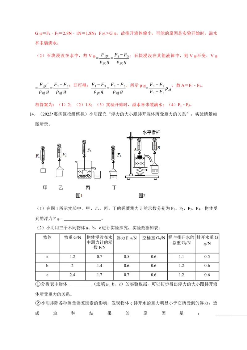 实验11探究浮力大小与排开液体所受重力的关系（解析版）_8、物理总复习_2024年中考复习资料_二轮复习_（讲义+练习）2024年中考物理二轮题型专项复习