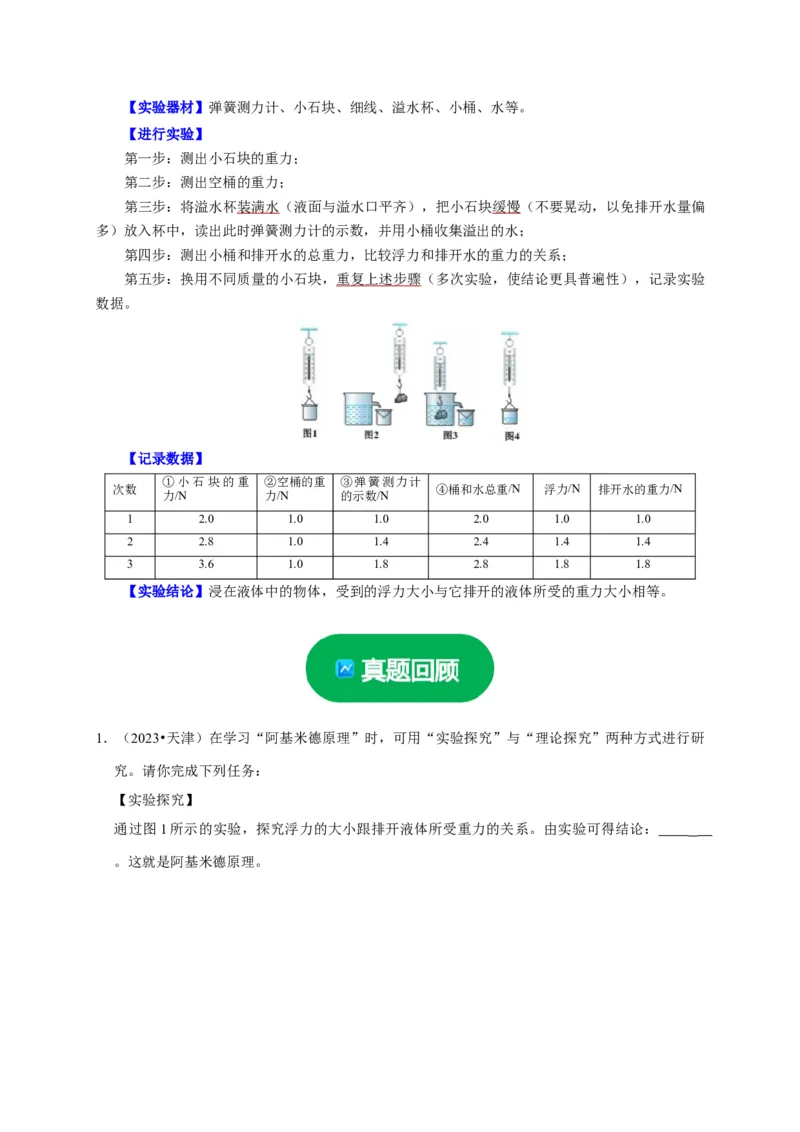 实验11探究浮力大小与排开液体所受重力的关系（解析版）_8、物理总复习_2024年中考复习资料_二轮复习_（讲义+练习）2024年中考物理二轮题型专项复习