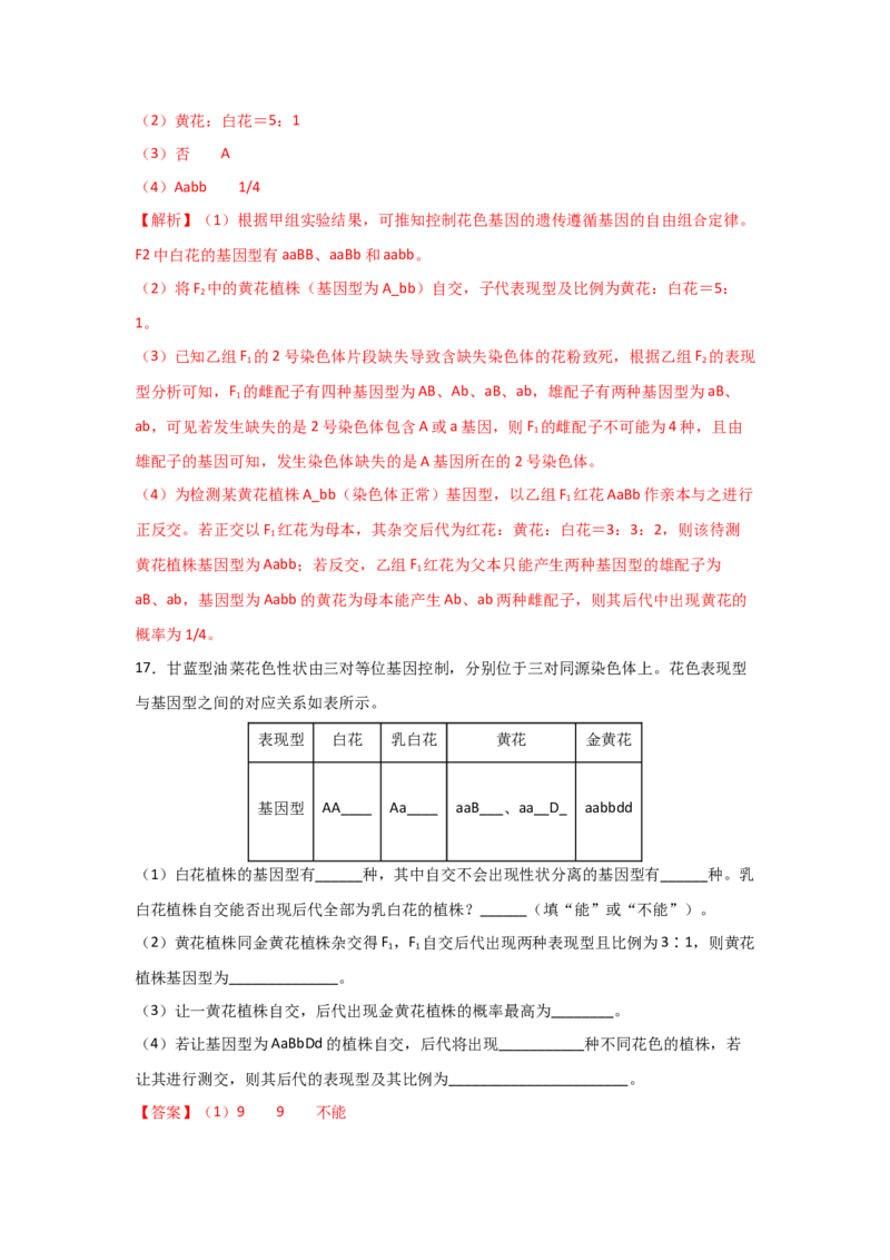 专题14_基因的自由组合定律(教师版)_新高考复习资料_2023年新高考复习资料_二轮复习_增分要点2023高考生物二轮复习专题解读和分层训练291073137