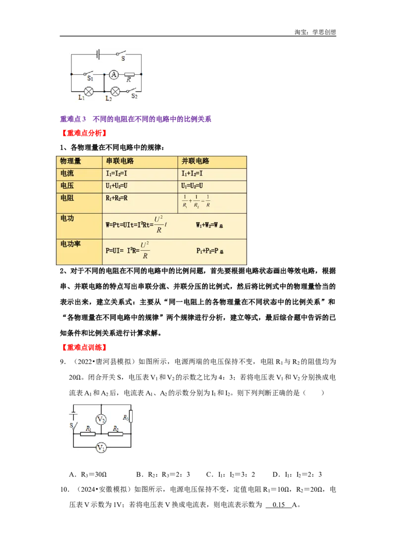 专题22电学比例与图像问题（学生版）备考2025年中考物理重难点讲解与训练_初物_2025中考物理重难点归纳专题训练易错训练题压轴特训复习word素材