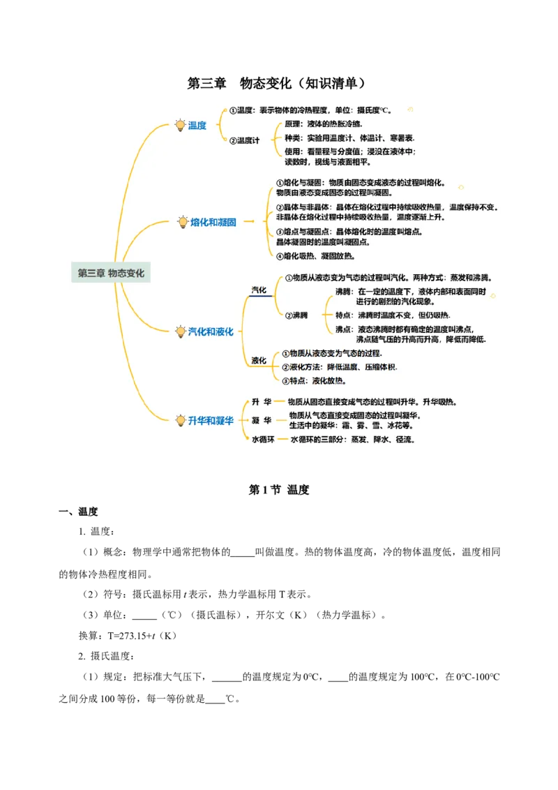 第三章物态变化（知识清单）-（人教版）（学生版）_初物_八年级上下册+九年级全一册物理_八年级物理上册_老课标资料_单元知识清单
