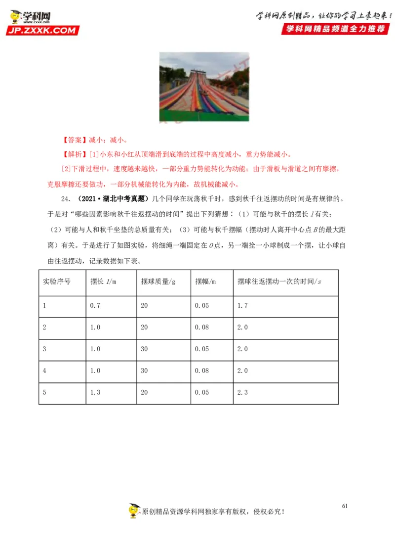 专题11功、功率和机械能（解析版）_8、物理总复习_8.中考物理总复习_2022年中考复习资料_三年（2019-2021）中考真题物理分项汇编（全国通用）
