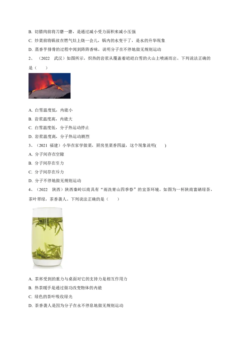 专题09分子运动与扩散现象的辨析_8、物理总复习_8.中考物理总复习_2023年中考复习资料_专项复习_2023年中考物理重难点瓶颈突破（难点剖析+真题汇编+原创预测）（全国通用）