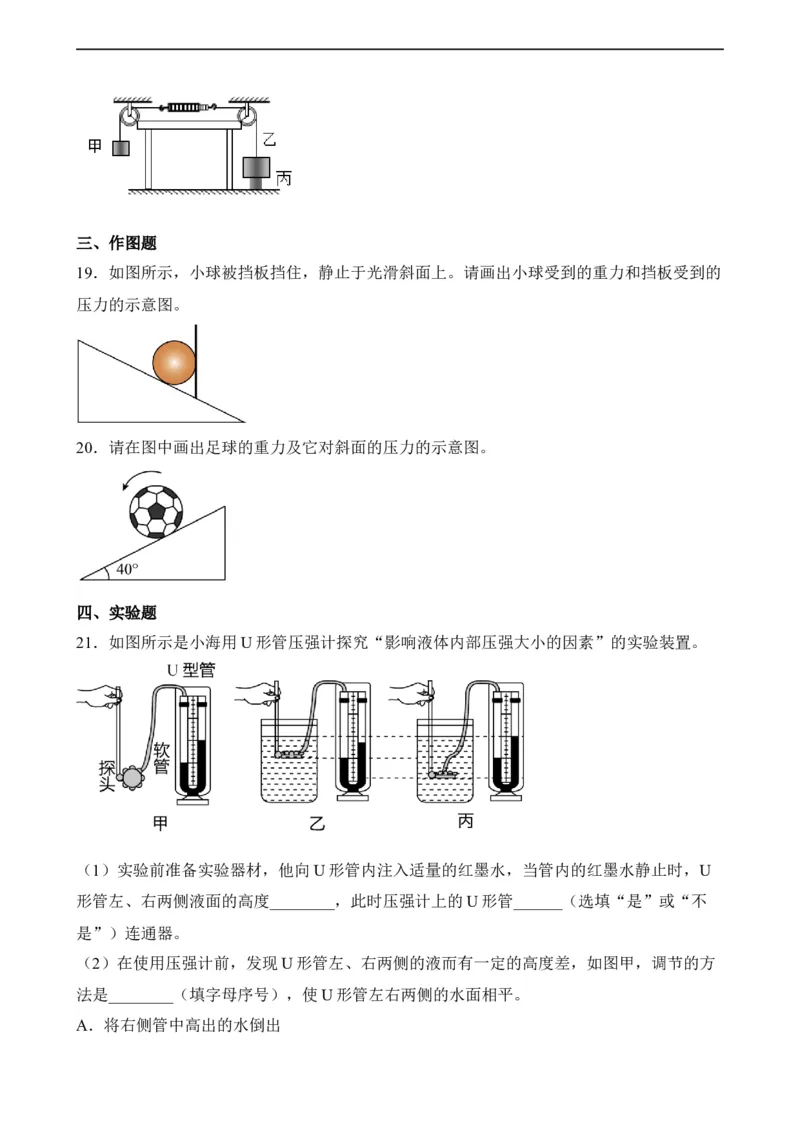 第08讲&mdash;压强（模拟检测）&mdash;2023年中考物理一轮复习讲练测（原卷版）_8、物理总复习_8.中考物理总复习_2023年中考复习资料_一轮复习