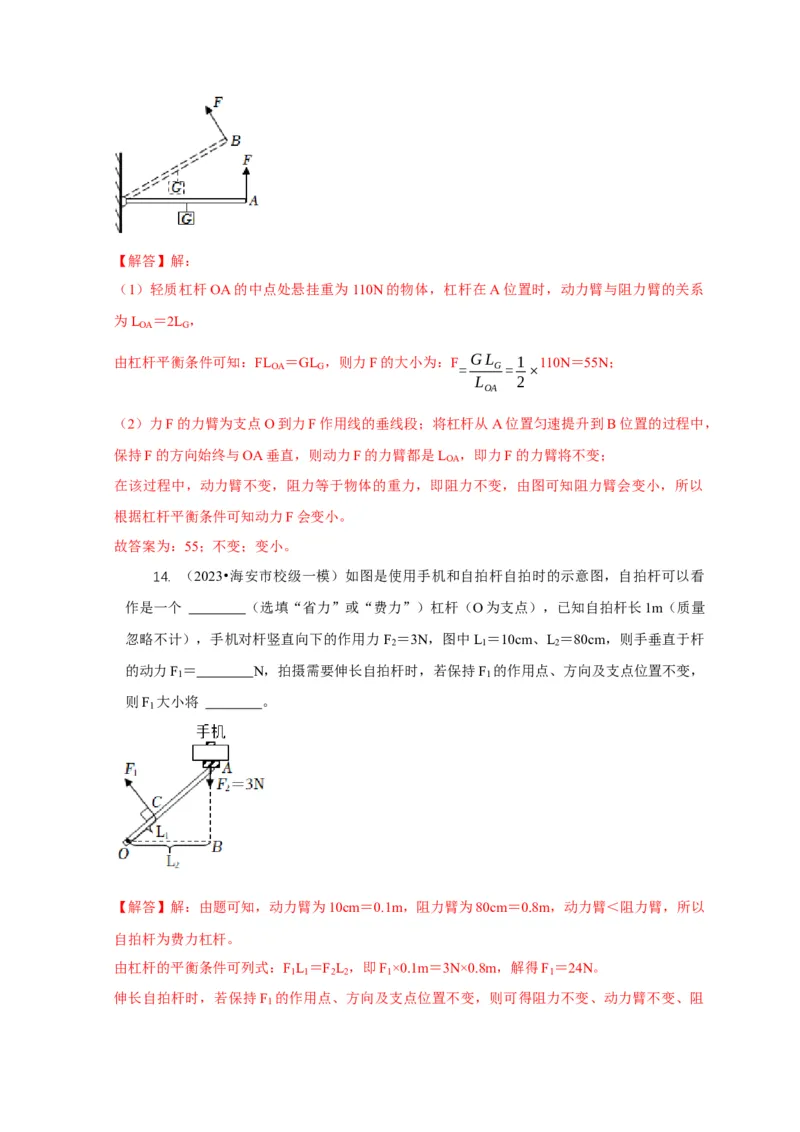专题11杠杆的平衡条件动态平衡最小力分析（解析版）_8、物理总复习_2024年中考复习资料_二轮复习_2024年中考物理二轮专项复习核心考点讲解与必刷题型汇编