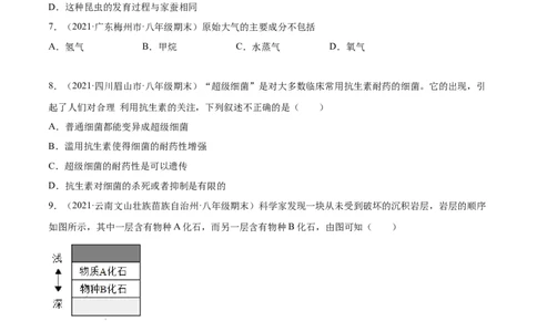 03生命起源和生物进化B卷（原卷版）_初中全科电子版试卷练习试题_生物_生物8下练习_人教生物8年级下单元试卷38份_第3套八年级生物下册单元试卷（人教版）06份