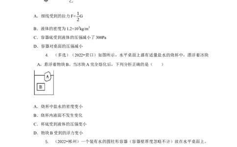专题9浮力应用：几种液面变化问题（原卷版）_8、物理总复习_2024年中考复习资料_二轮复习_2024年中考物理二轮专项复习核心考点讲解与必刷题型汇编