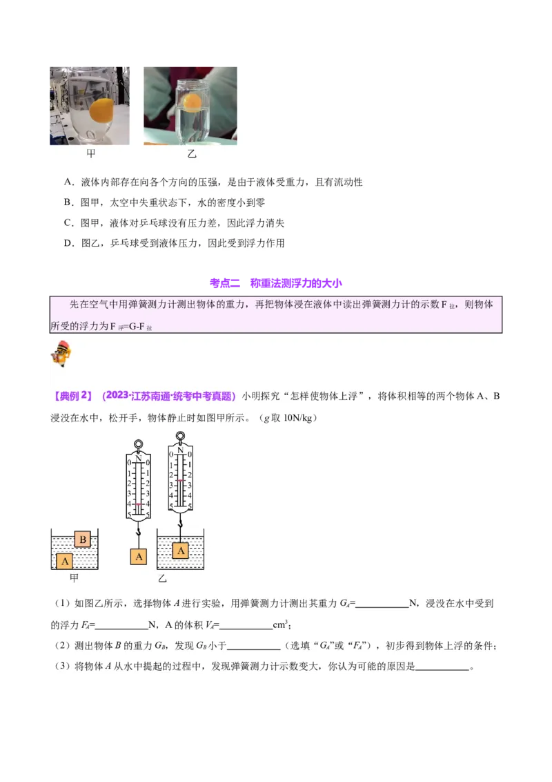 专题13浮力基础（原卷版）_8、物理总复习_2024年中考复习资料_一轮复习_完备战2024年中考物理一轮复习考点帮（全国通用）