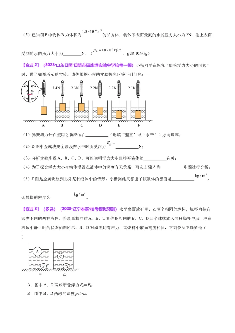 专题13浮力基础（原卷版）_8、物理总复习_2024年中考复习资料_一轮复习_完备战2024年中考物理一轮复习考点帮（全国通用）