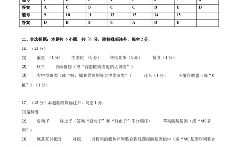 黄金卷06（参考答案）-赢在高考&middot;黄金8卷备战2024年高考生物模拟卷（北京专用）_2024年新高考资料_4.2024高考模拟预测试卷