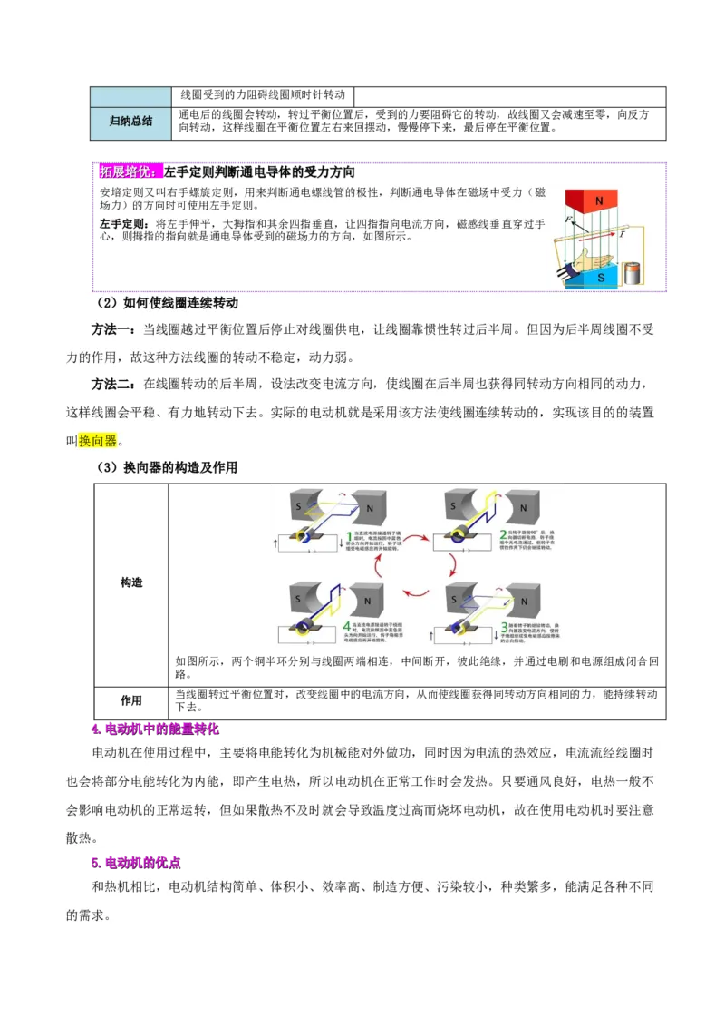 课时20.4电动机（学生版）_初物_八年级上下册+九年级全一册物理_九年级物理全一册_讲义_2025版