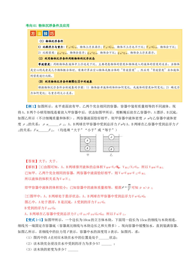 专题11浮力（3考点+8考向）（讲义）（解析版）_8、物理总复习_8.中考物理总复习_2024年中考复习资料_一轮复习资料_完2024年中考物理一轮复习课件+讲义+练习（全国通用）