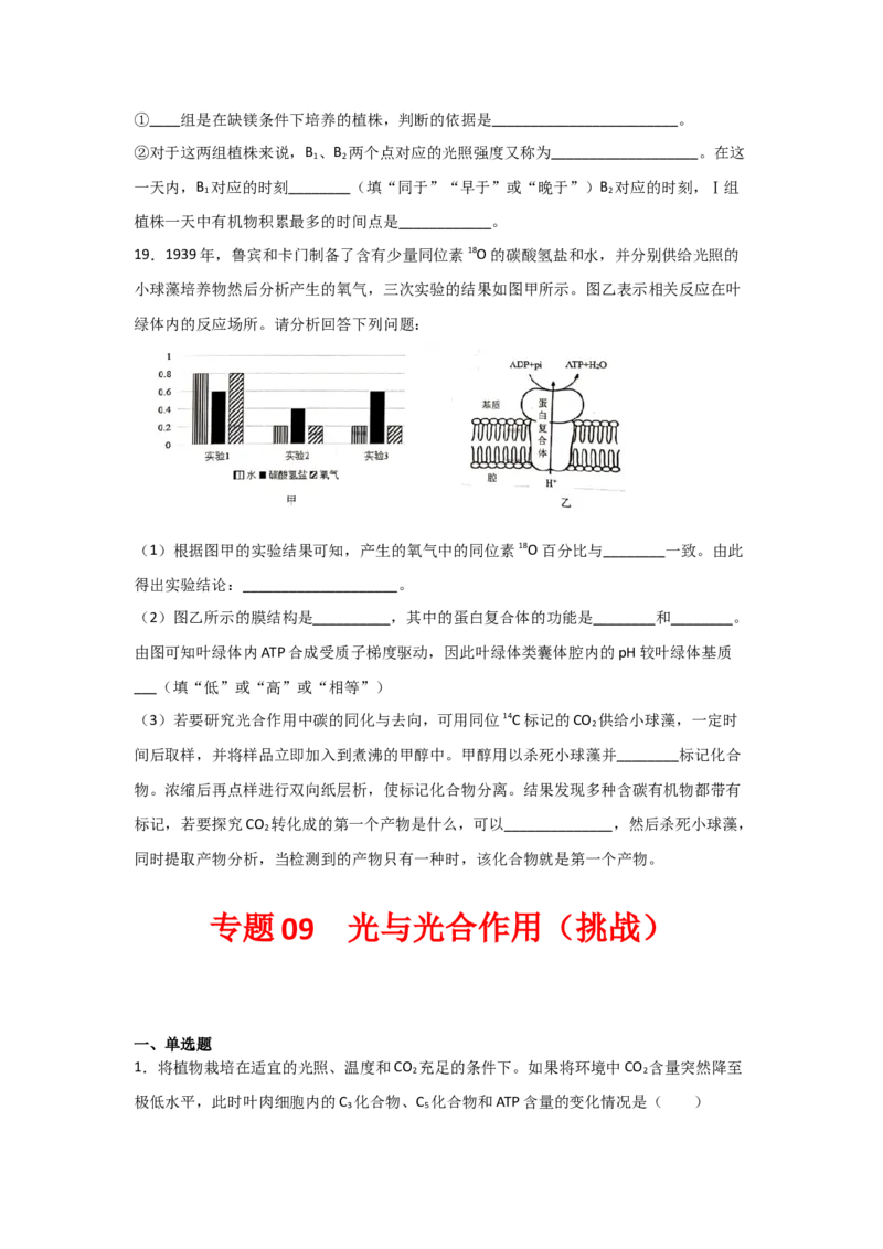 专题09_光与光合作用(学生版)_新高考复习资料_2023年新高考复习资料_二轮复习_增分要点2023高考生物二轮复习专题解读和分层训练291073137
