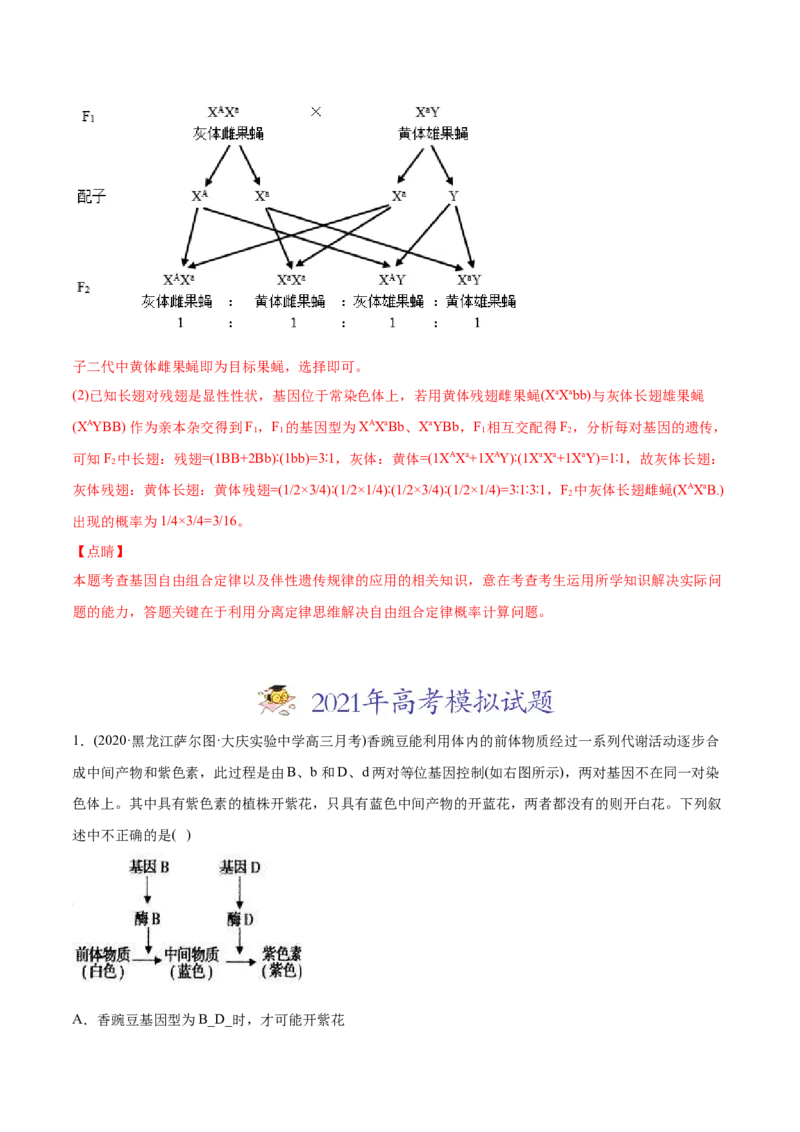 专题08基因的自由组合定律-2021年高考生物真题与模拟题分类训练（教师版含解析）_新高考复习资料_2023年新高考复习资料_一轮复习_2023年新高考大一轮复习讲义