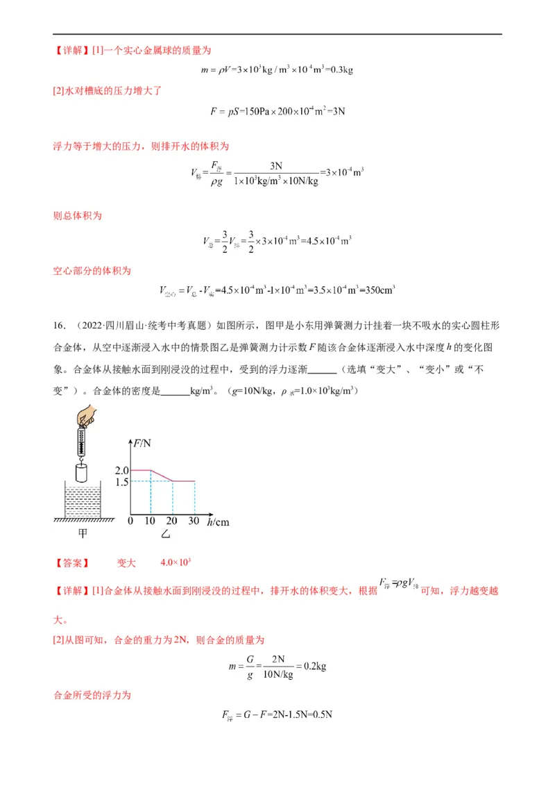 浮力、压强与密度综合专项训练（教师版）_8、物理总复习_8.中考物理总复习_2024年中考复习资料_专项复习资料_完三年（2021&mdash;2023）中考真题分项精编（全国通用）_专项训练