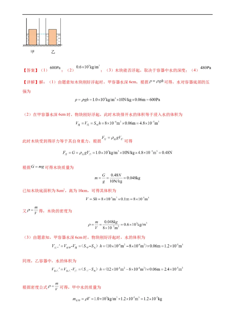 浮力、压强与密度综合专项训练（教师版）_8、物理总复习_8.中考物理总复习_2024年中考复习资料_专项复习资料_完三年（2021&mdash;2023）中考真题分项精编（全国通用）_专项训练