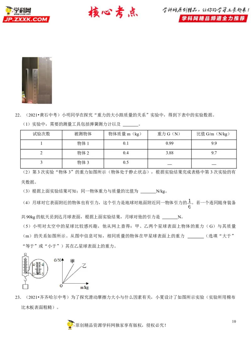 专题12三种常见的力及其作用效果（原卷版）-2022年中考物理二轮专项复习核心考点讲解与必刷题型汇编（全国通用）_8、物理总复习_8.中考物理总复习_2022年中考复习资料