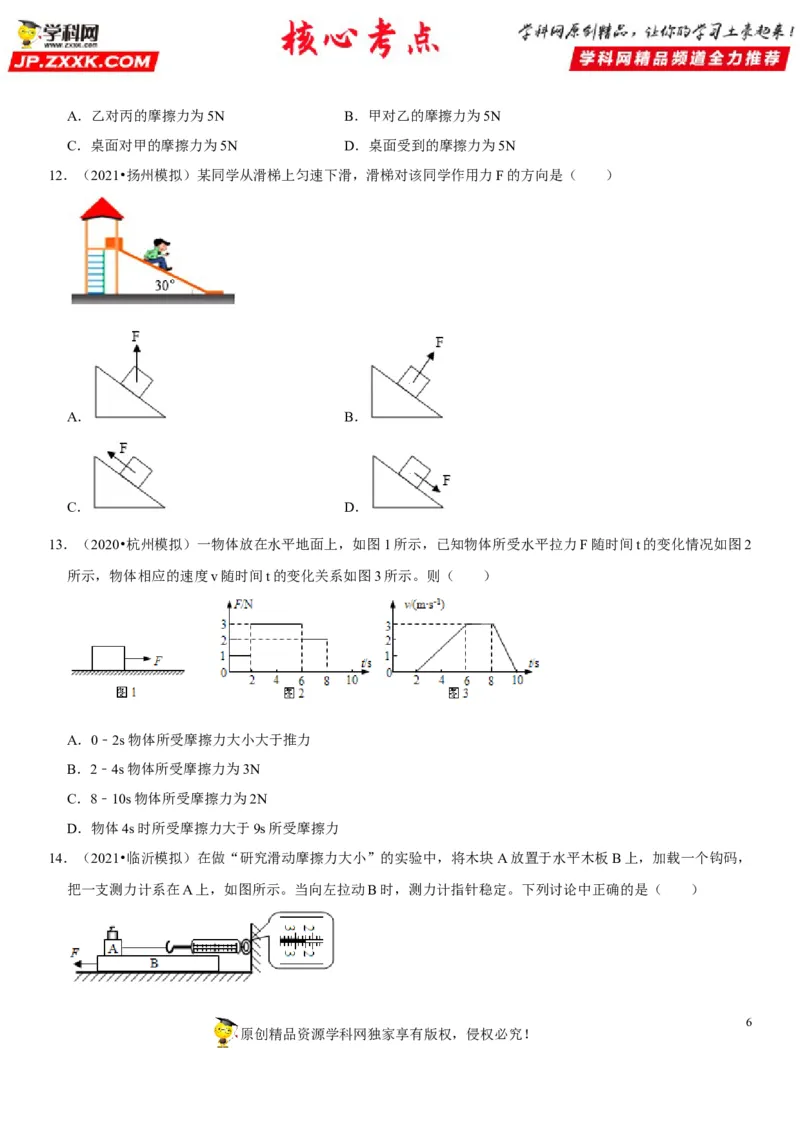 专题12三种常见的力及其作用效果（原卷版）-2022年中考物理二轮专项复习核心考点讲解与必刷题型汇编（全国通用）_8、物理总复习_8.中考物理总复习_2022年中考复习资料