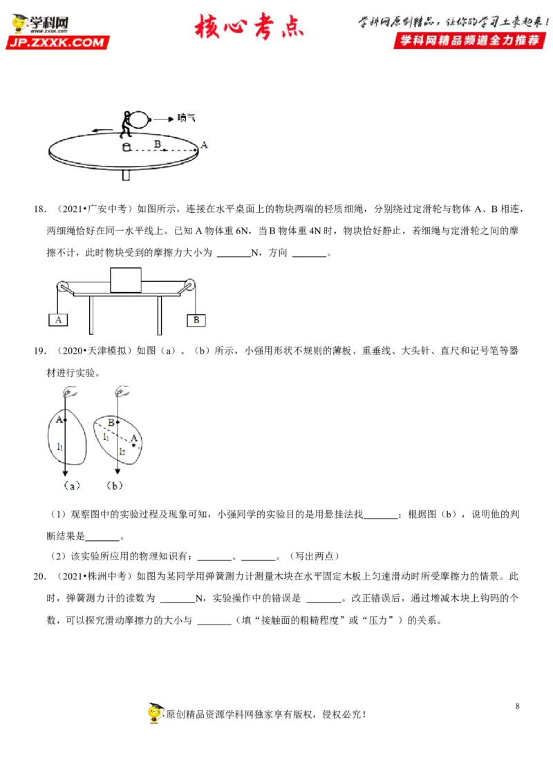 专题12三种常见的力及其作用效果（原卷版）-2022年中考物理二轮专项复习核心考点讲解与必刷题型汇编（全国通用）_8、物理总复习_8.中考物理总复习_2022年中考复习资料