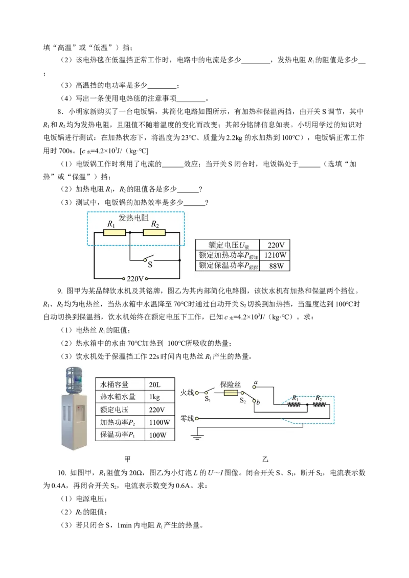专题11电功率家庭电路（讲练）原卷版_8、物理总复习_8.中考物理总复习_2024年中考复习资料_二轮复习资料_完2024年中考物理二轮复习课件+讲义+练习（全国通用）