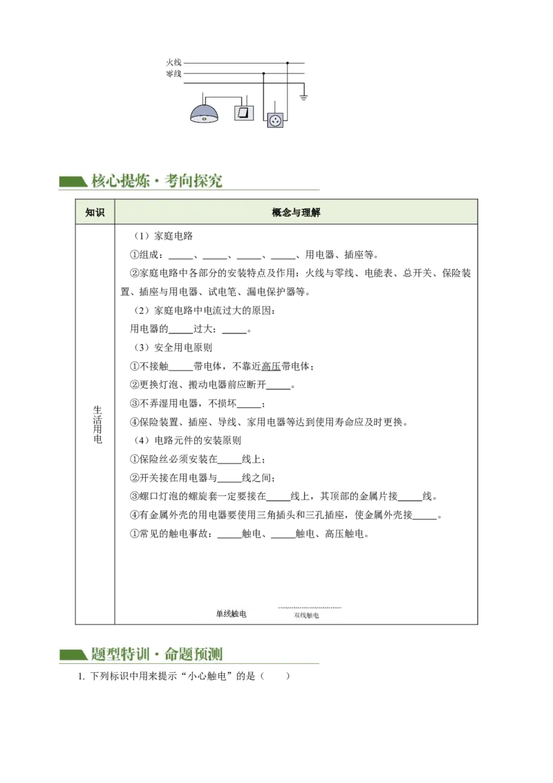 专题11电功率家庭电路（讲练）原卷版_8、物理总复习_8.中考物理总复习_2024年中考复习资料_二轮复习资料_完2024年中考物理二轮复习课件+讲义+练习（全国通用）