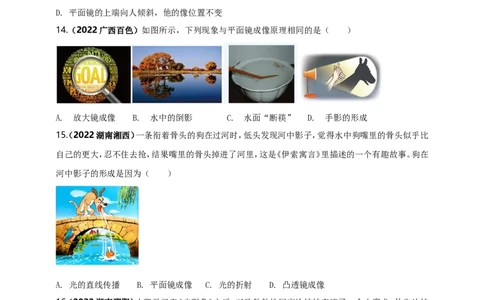 专题40光现象情景问题（原卷版）_8、物理总复习_8.中考物理总复习_2023年中考复习资料_二轮复习_2023年二轮复习小微专题精准练助力中考物理四点问题大突破（通用版）