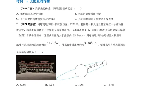 模块一专题02光现象（原卷版)_8、物理总复习_2025年中考复习资料_（2025中考全国通用）2024年中考物理真题分类汇编_模块一专题02光现象（原卷版+解析版