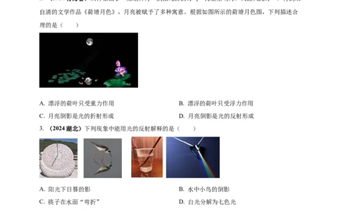 模块一专题02光现象（原卷版)_8、物理总复习_2025年中考复习资料_（2025中考全国通用）2024年中考物理真题分类汇编_模块一专题02光现象（原卷版+解析版