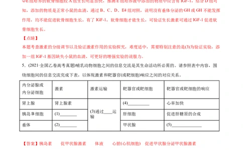 专题14体液调节-2021年高考生物真题与模拟题分类训练（教师版含解析）_新高考复习资料_2023年新高考复习资料_一轮复习_2023年新高考大一轮复习讲义