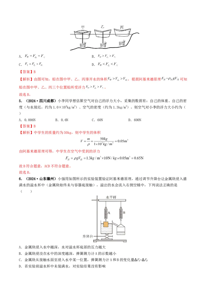 专题10浮力及浮沉条件的应用（考情聚焦+中考新考法+真题透视3大考向+新题特训）（解析版）_8、物理总复习_2025年中考复习资料_备战2025年中考物理真题题源讲义（全国通用）