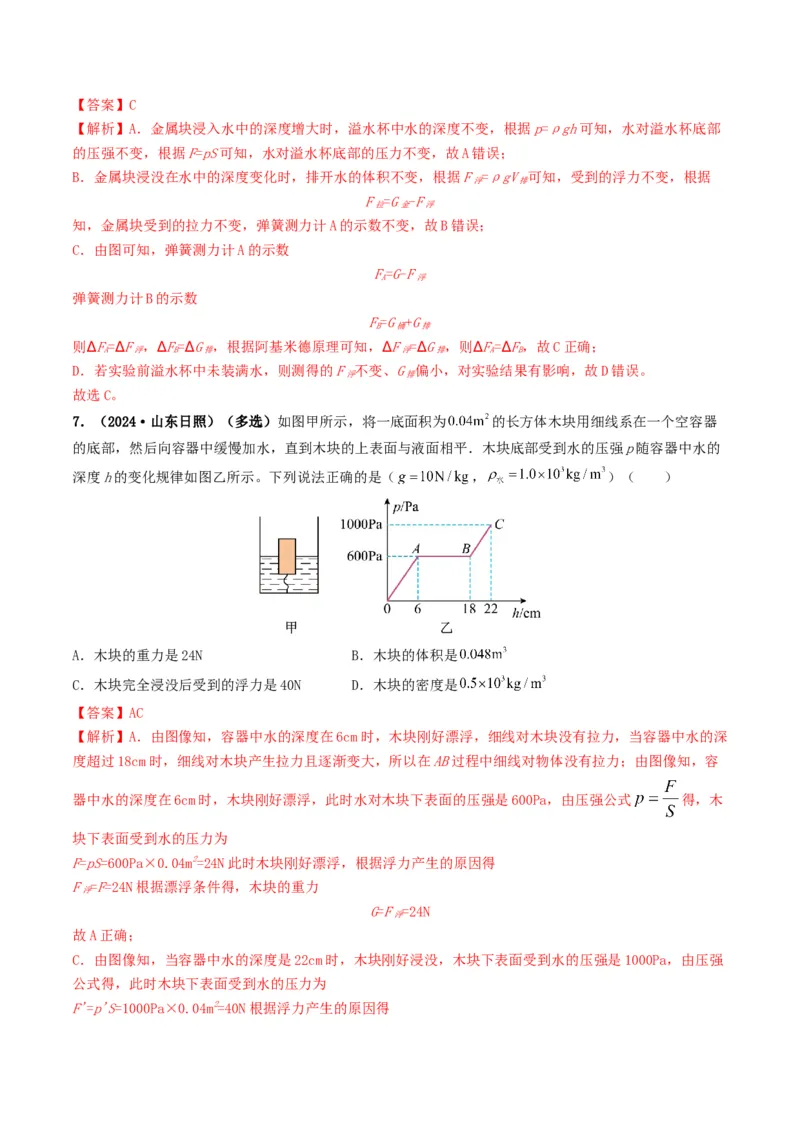 专题10浮力及浮沉条件的应用（考情聚焦+中考新考法+真题透视3大考向+新题特训）（解析版）_8、物理总复习_2025年中考复习资料_备战2025年中考物理真题题源讲义（全国通用）