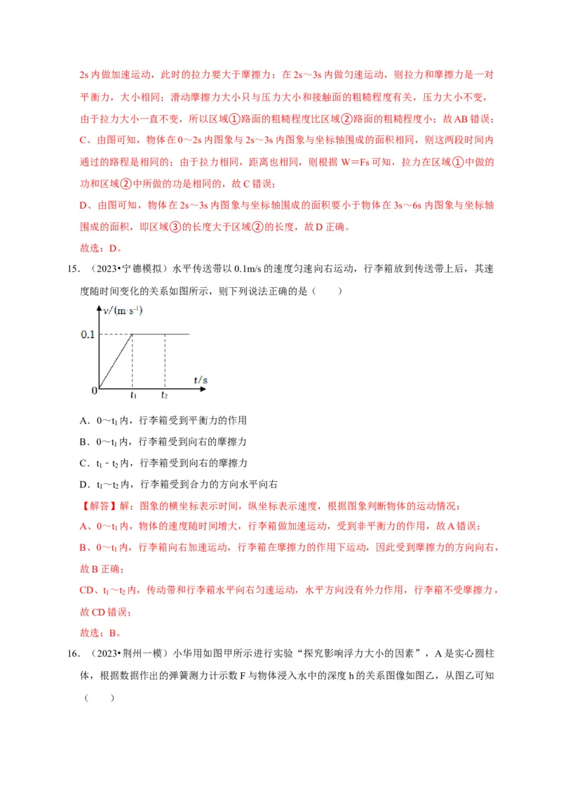 图像题02摩擦力、浮力、功和机械能（解析版）_8、物理总复习_2024年中考复习资料_二轮复习_（讲义+练习）2024年中考物理二轮题型专项复习