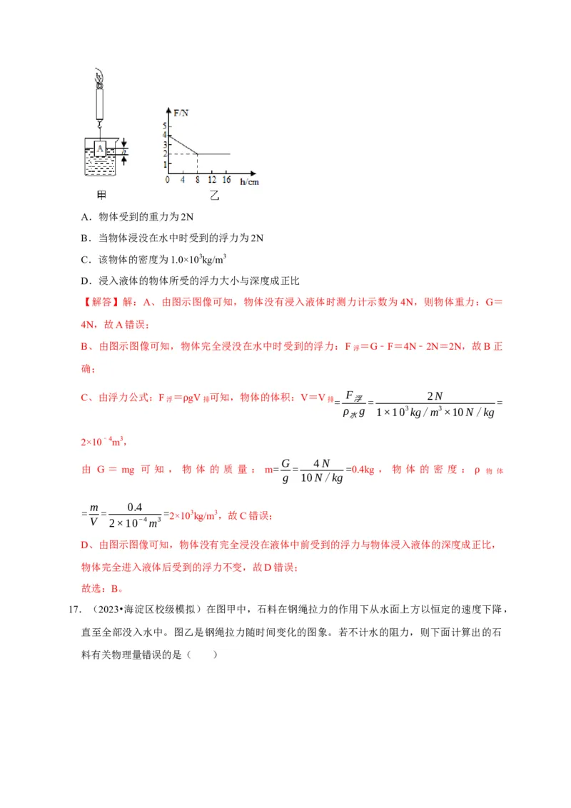 图像题02摩擦力、浮力、功和机械能（解析版）_8、物理总复习_2024年中考复习资料_二轮复习_（讲义+练习）2024年中考物理二轮题型专项复习