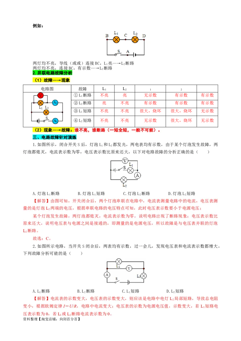 根据&ldquo;现象&rarr;故障&rdquo;、&ldquo;故障现象&rdquo;突破电路故障分析_8、物理总复习_2024年中考复习资料_专项复习资料_2024年中考物理复习辅导系列_❤更新专项复习