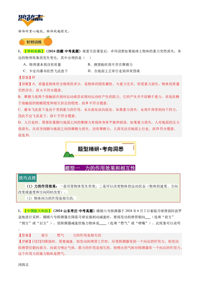 专题08力（讲义）（解析版）_8、物理总复习_《2025年中考复习讲义》物理