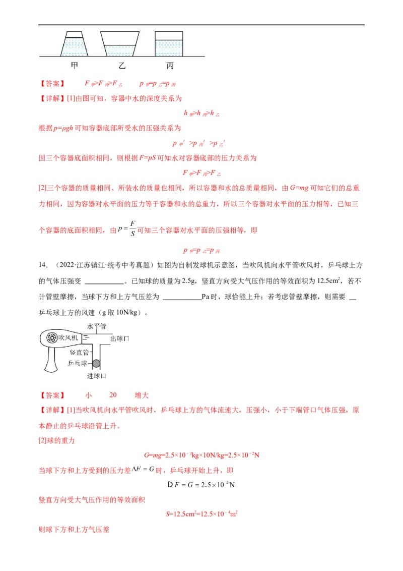 专题9压强《压强》章末综合训练（教师版）_8、物理总复习_8.中考物理总复习_2024年中考复习资料_专项复习资料_完三年（2021&mdash;2023）中考真题分项精编（全国通用）