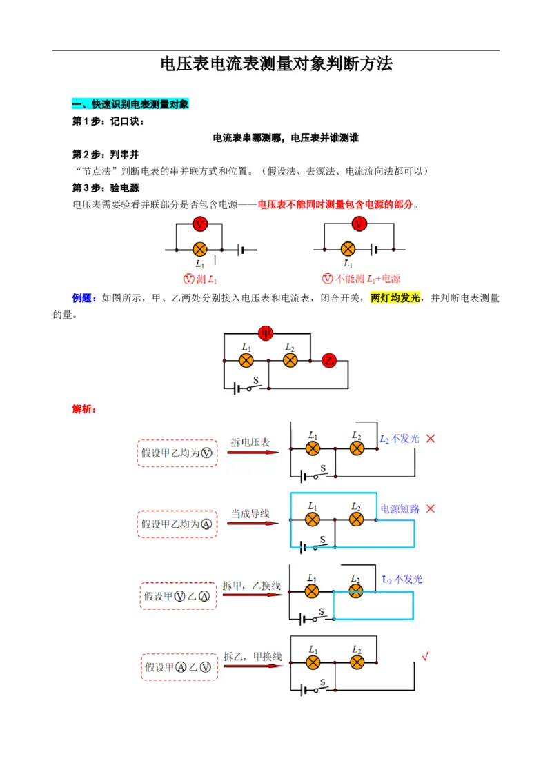 电压表电流表测量对象判断方法_8、物理总复习_8.中考物理总复习_2024年中考复习资料_专项复习资料_2024年中考物理复习_❤更新专项复习